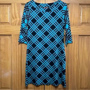Tracy Negoshian Black/Blue Windowpane Dress Size Small